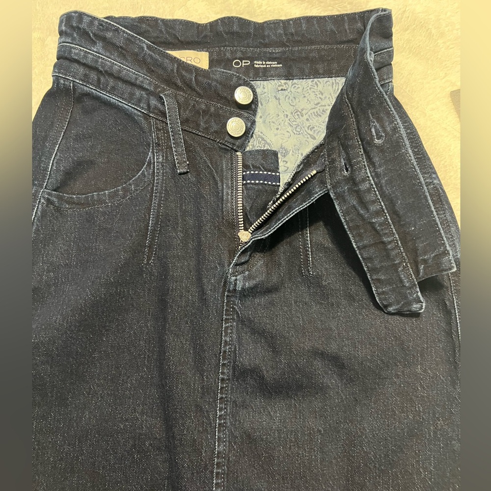 Anthro Pilcro Letterpress Asymmetrical Double Waist Denim Skirt Size 0 NWT - Picture 4 of 5